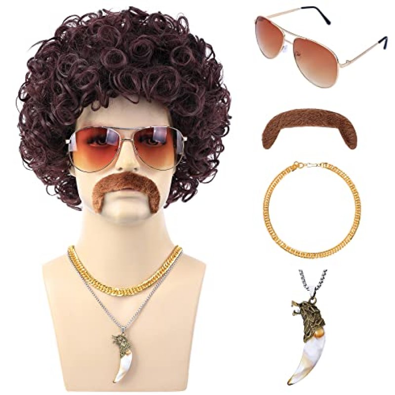 6pcs Set 70s 80s Disco wig with Mustache Glasses…