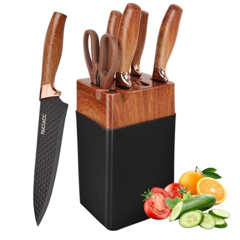 FACIACC 7 Pcs Kitchen Knife Set with Block Sharp…