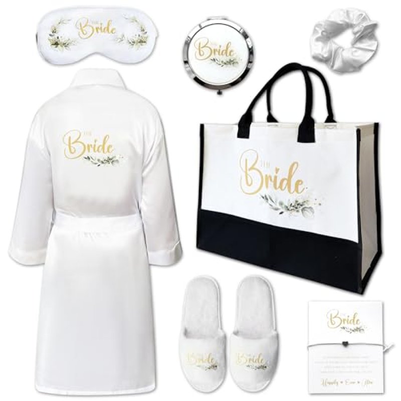 7pc Bride Gifts Botanical Bride Dressing Gown…