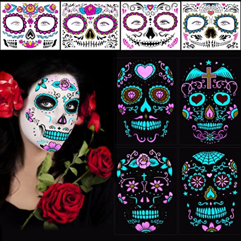 8 Sheets Halloween Face Temporary Tattoos,…