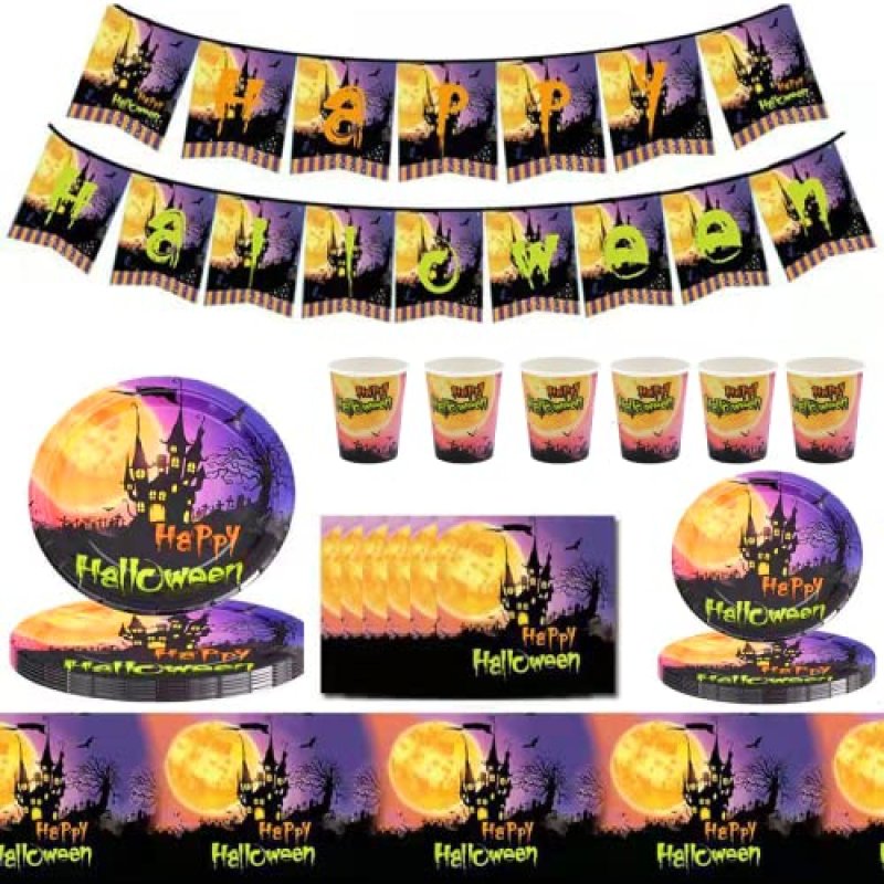 85Pcs Halloween Party Tableware Set 16 Guests…