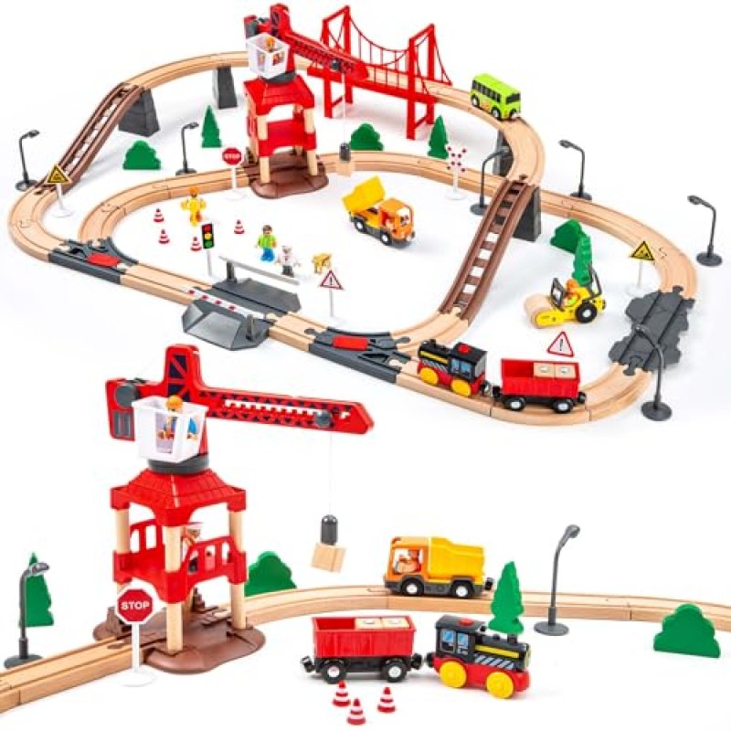 86-Piece Wooden Train Set
