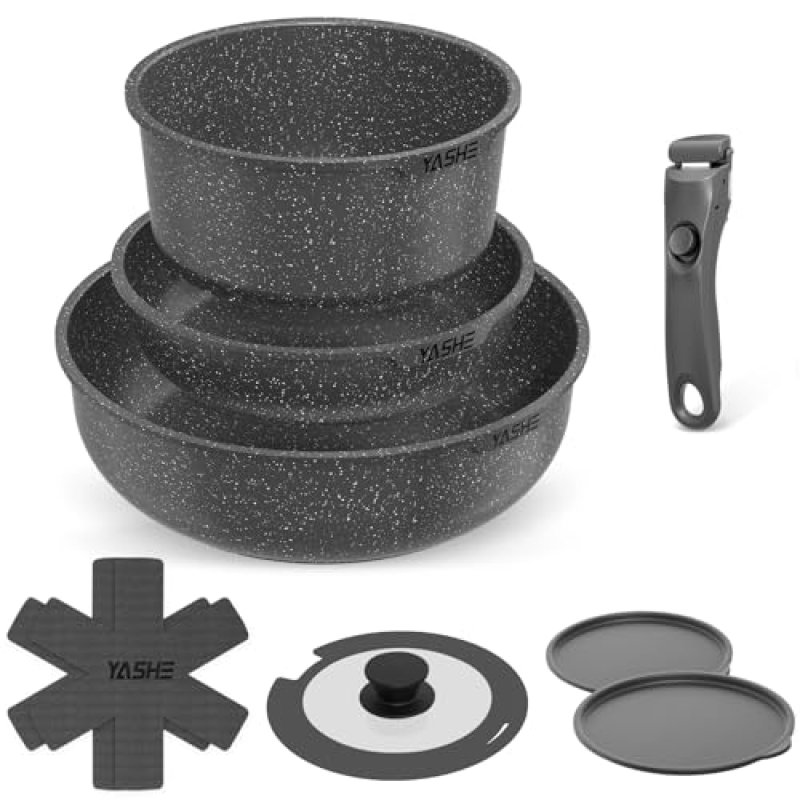 YASHE 9 Piece Pots and Pans Sets with Removable…