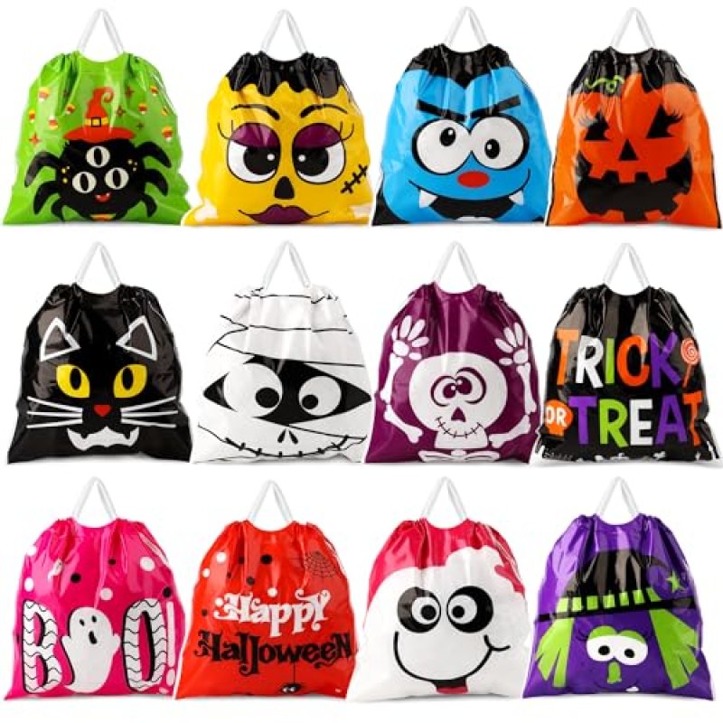 HOIIOH 96pcs Halloween Drawstring Treat Bags – 12…