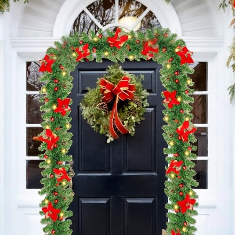 9ft Christmas Garland with Lights - 2 Pack Green…