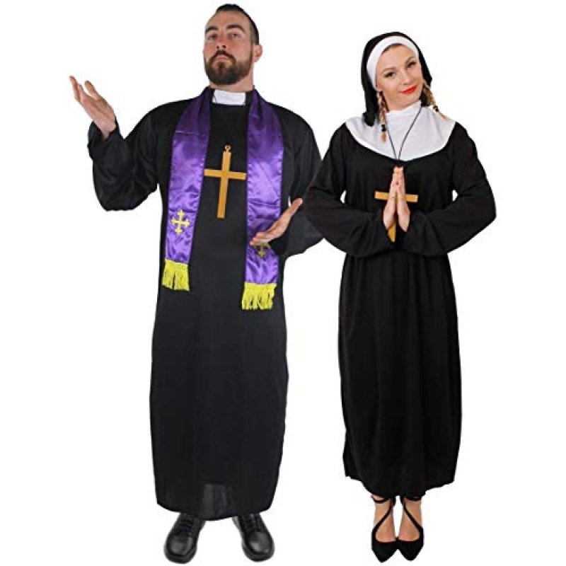 COUPLES COSTUMES PRIEST & NUN FANCY DRESS - MENS…