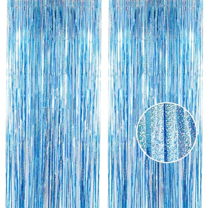 Baby Blue Tinsel Curtain