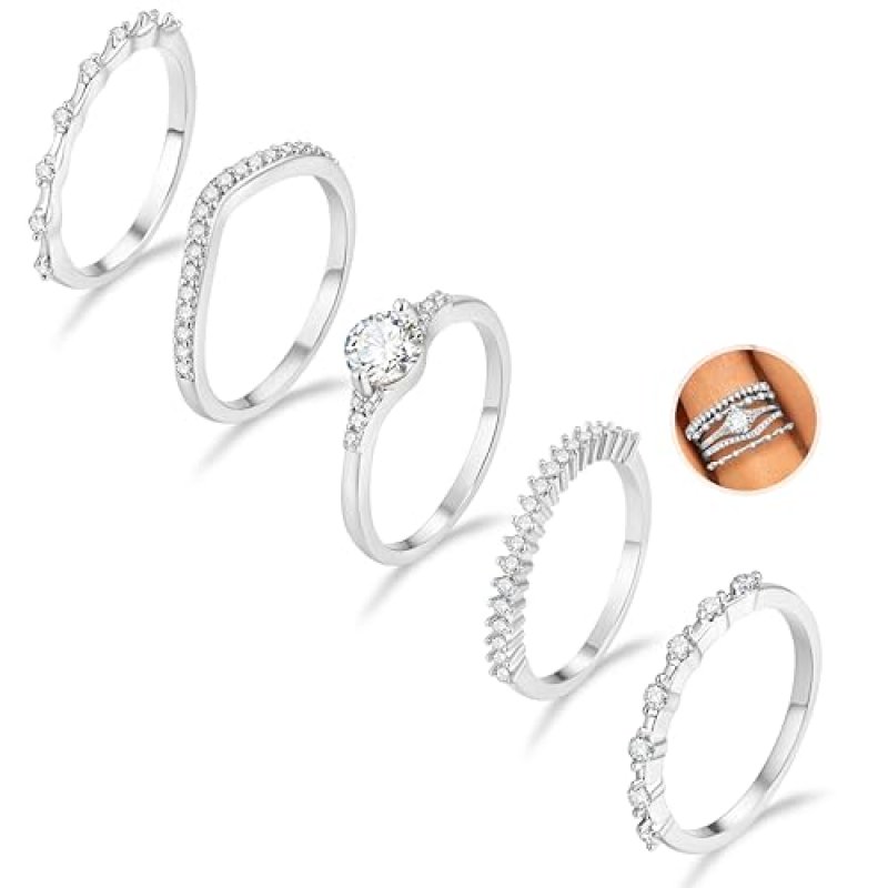 Macachii Silver Rings for Women Gold Ring Set…