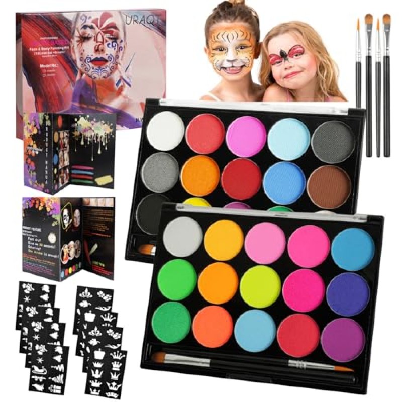 URAQT Face Paint Kit, 15 Color Face & 15 Color…
