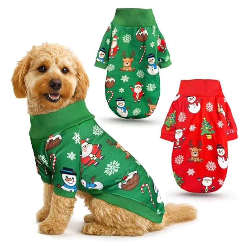Pack of 2 Dog Christmas Jumpers (M) Red and Green…