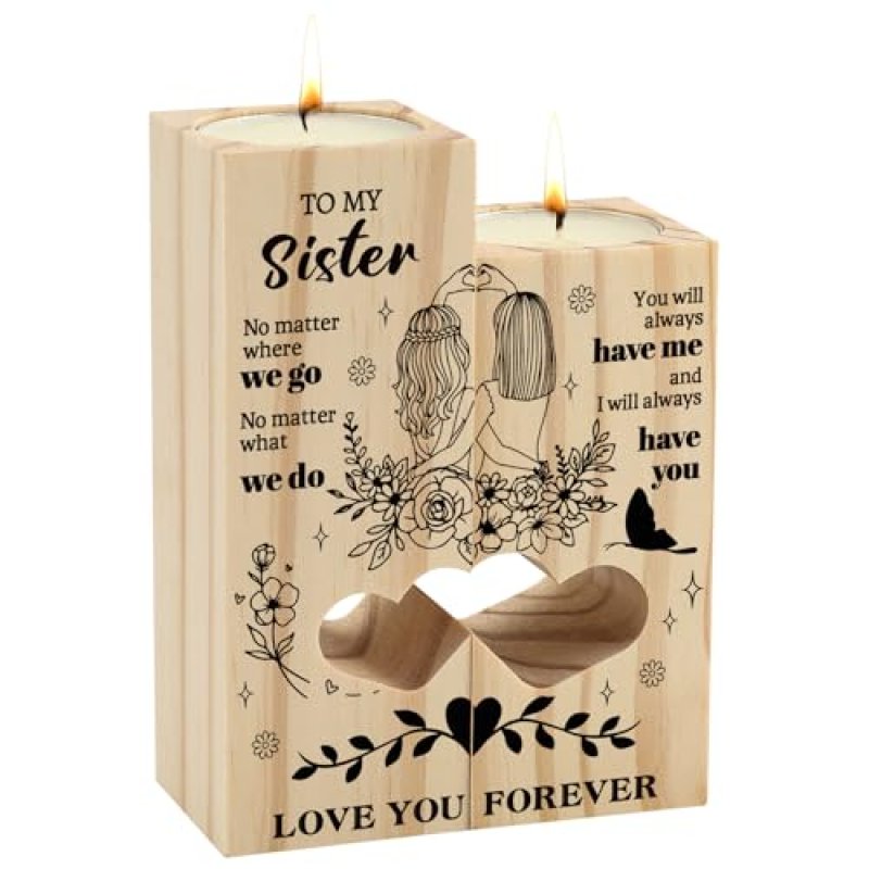 CadeauJoie Double Heart Shaped Candle Holder for Sisters