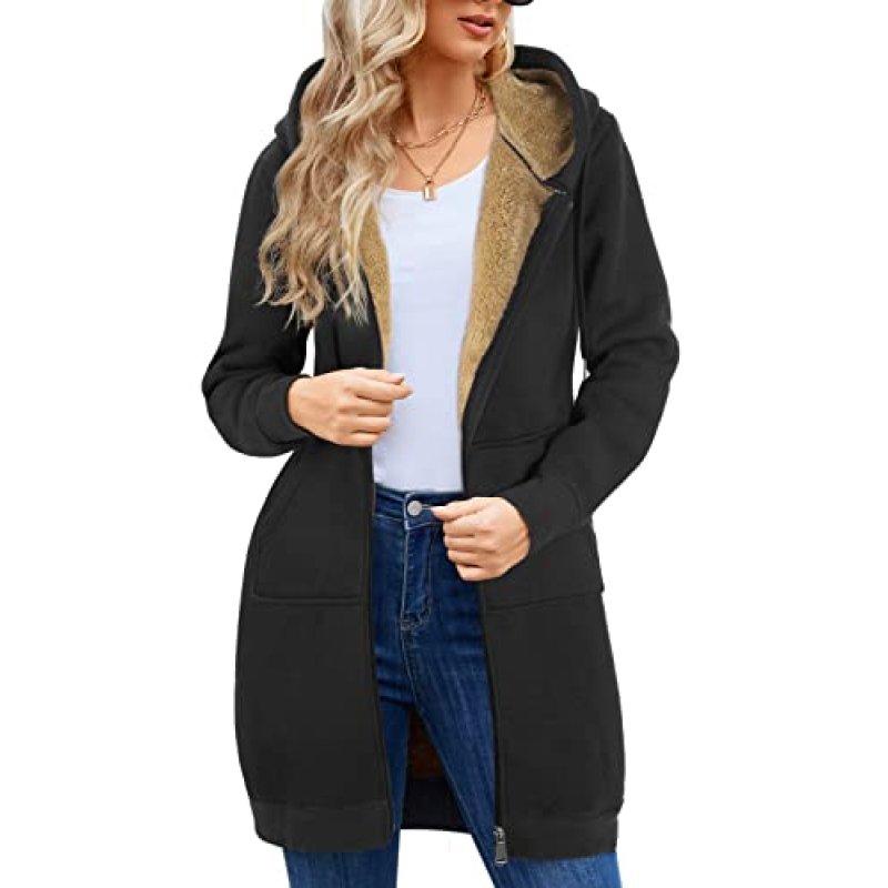 Nadeer Hoodies Coat Women Plain Sherpa Plush Zip…