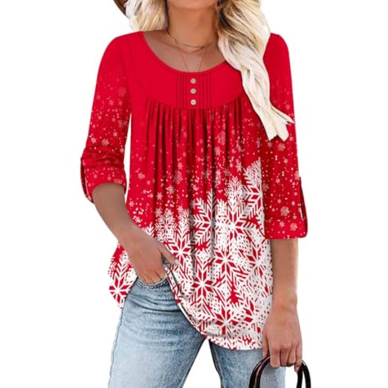 CHICZONE Lady Round Neck Top Long Sleeve Buttons…