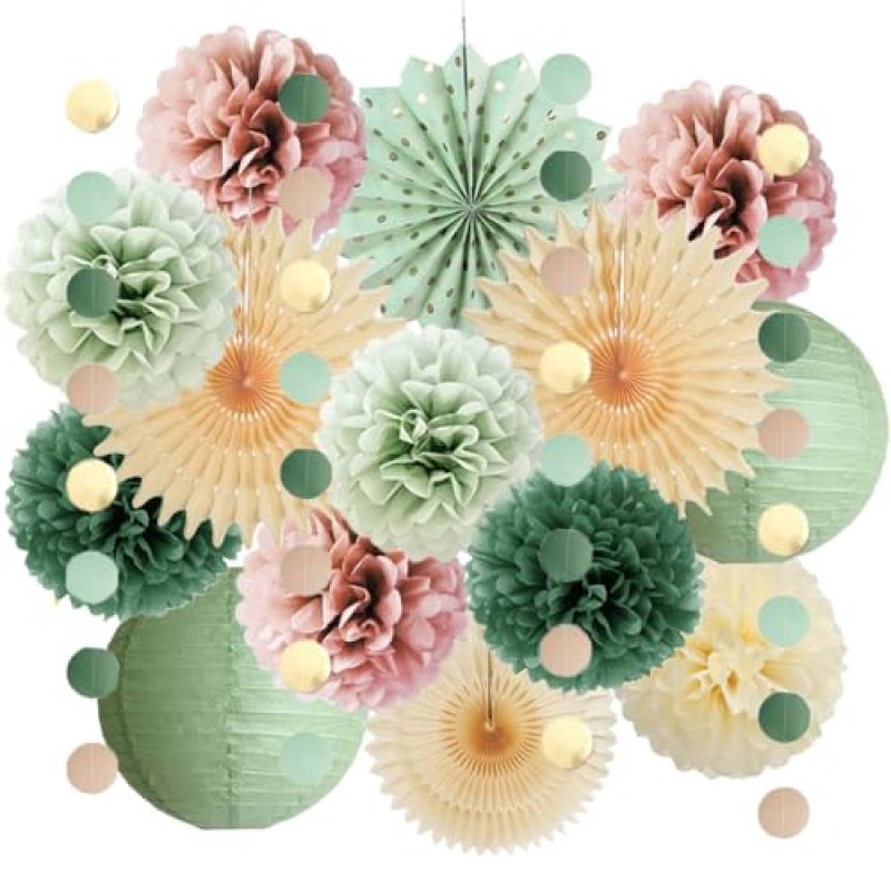 Sage Green and Dusty Rose Party Decorations Paper…