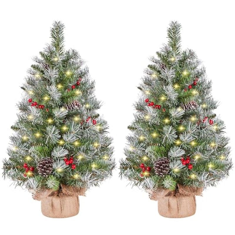 Yaheetech Pre-Lit Mini Christmas Trees, 3ft