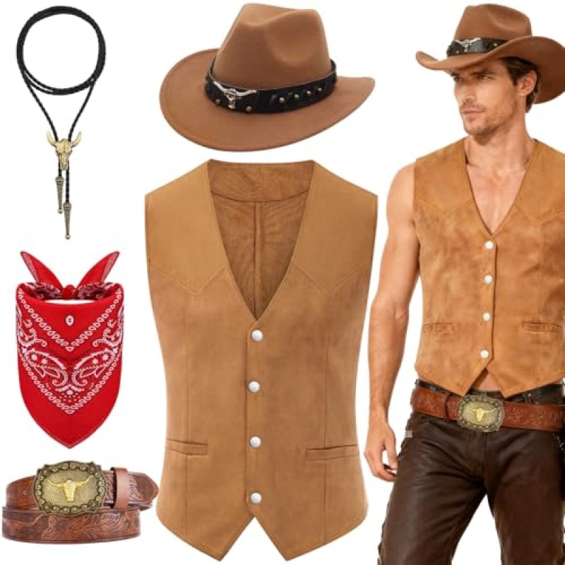 Saier tbo 5Pcs Men’s Cowboy Costume Outfits,…