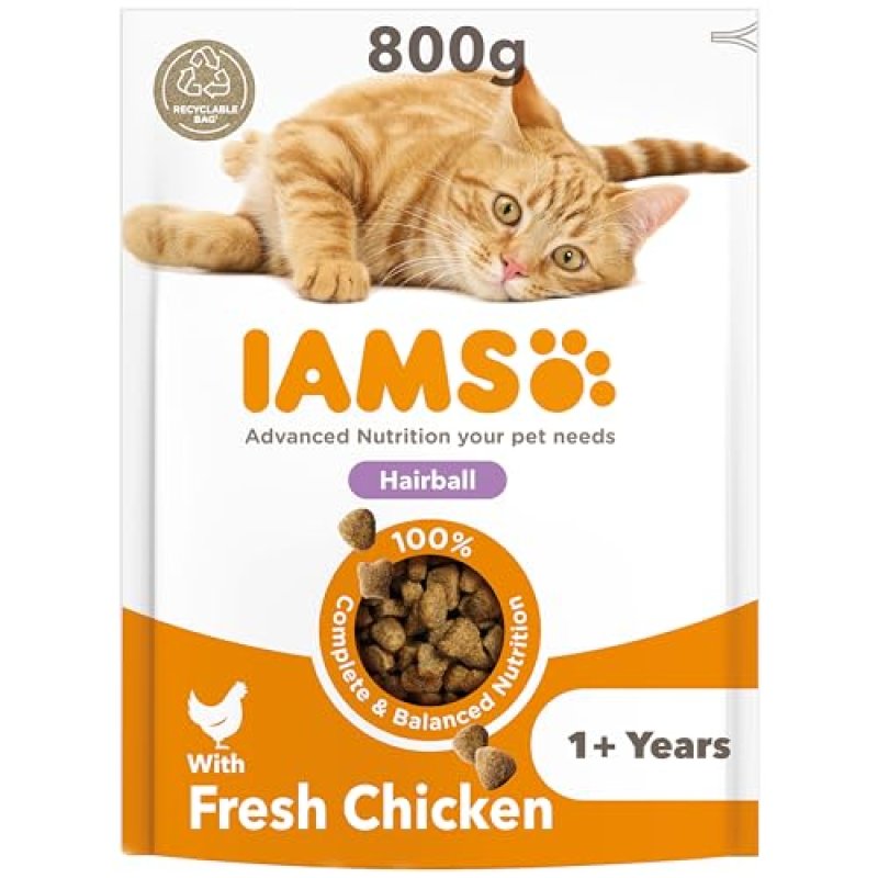 IAMS Hairball Complete Dry Cat Food Chicken 800g …