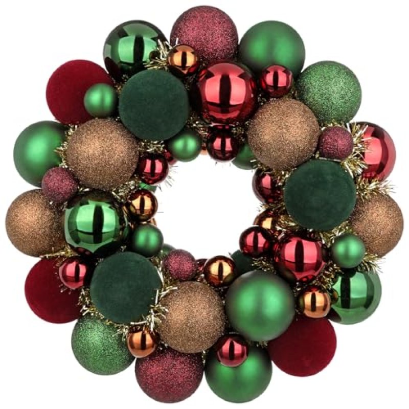 Oairse 13" Christmas Bauble Wreath Green Velvet…