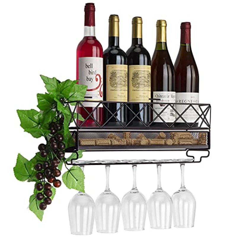 Wall Mounted Wine Rack and Glass Holder Hanging…