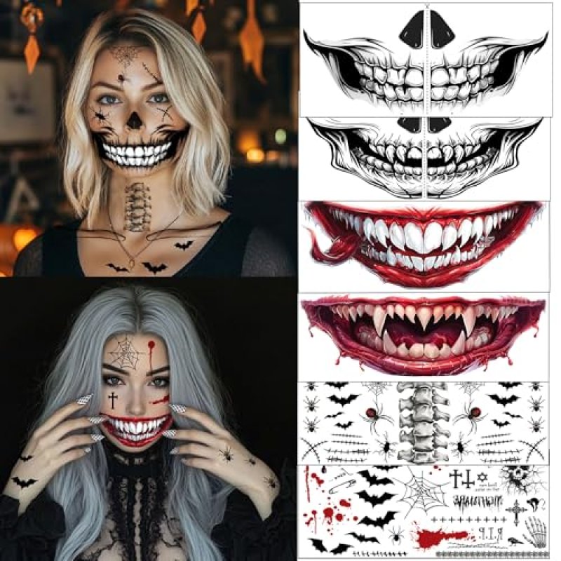 Halloween 3D Face Tattoos, 8 Pack
