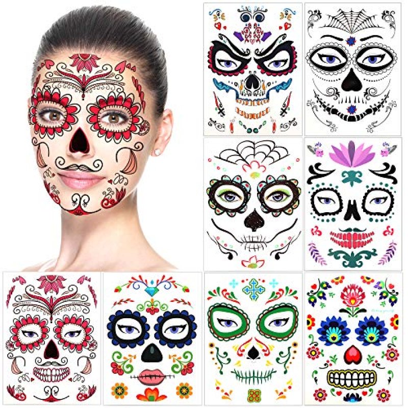 Halloween Face Temporary Tattoos (8Pack), Howaf…