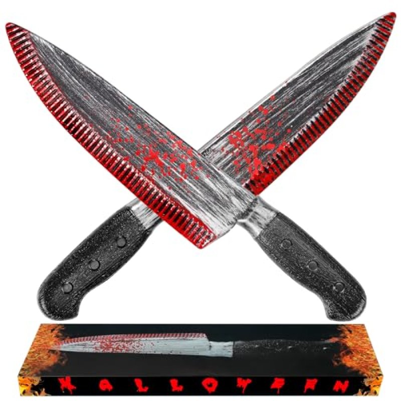WIURGOHA Halloween Fake Knife Prop, 2 Pack Bloody…