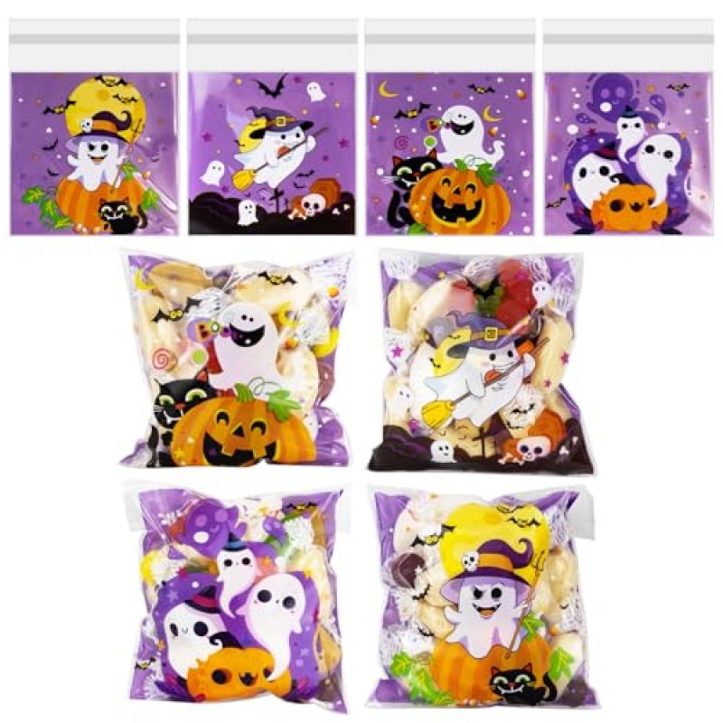 Halloween Candy Bags 100pcs Self Adhesive Clear…