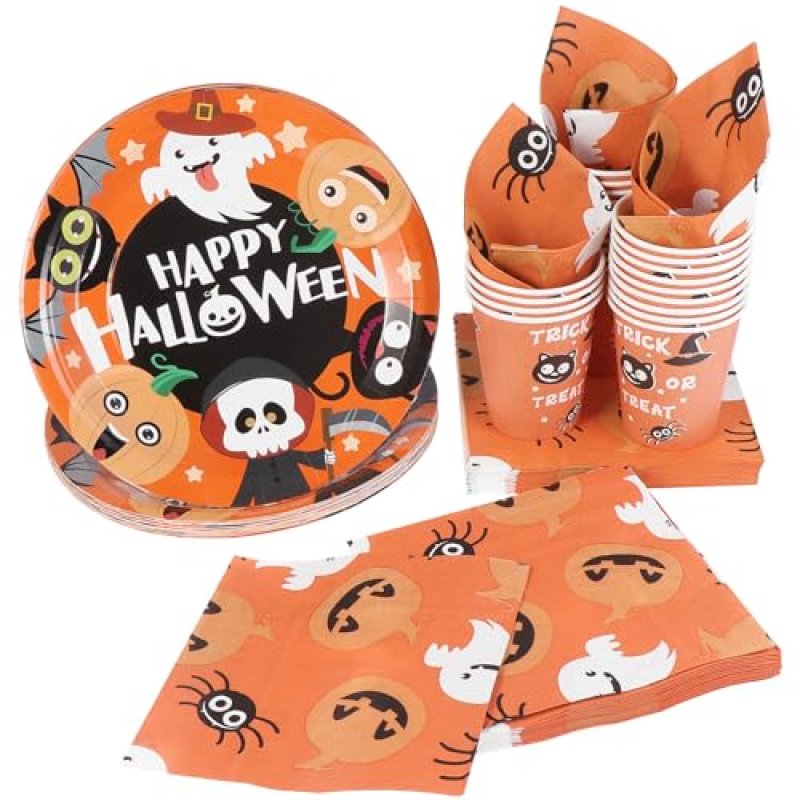 HEMOTON Halloween Paper Tableware Set for 24…