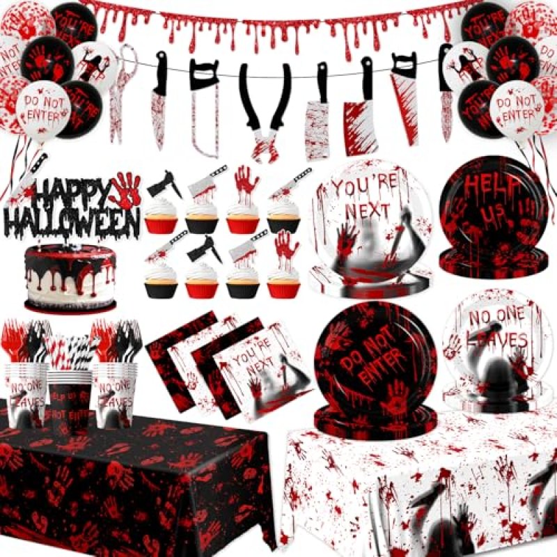 Halloween Party Supplies Tableware,142pcs Killer…