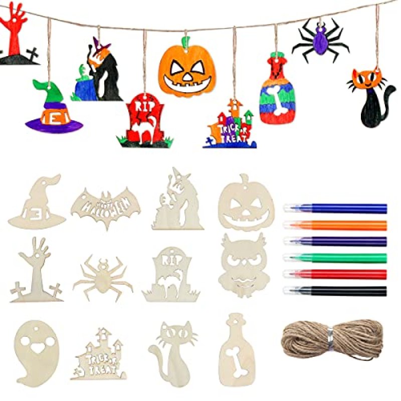 VEYLIN Halloween Wooden Ornaments