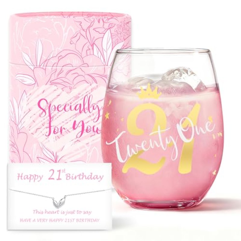 Yalucky 21st Birthday Wine Glass