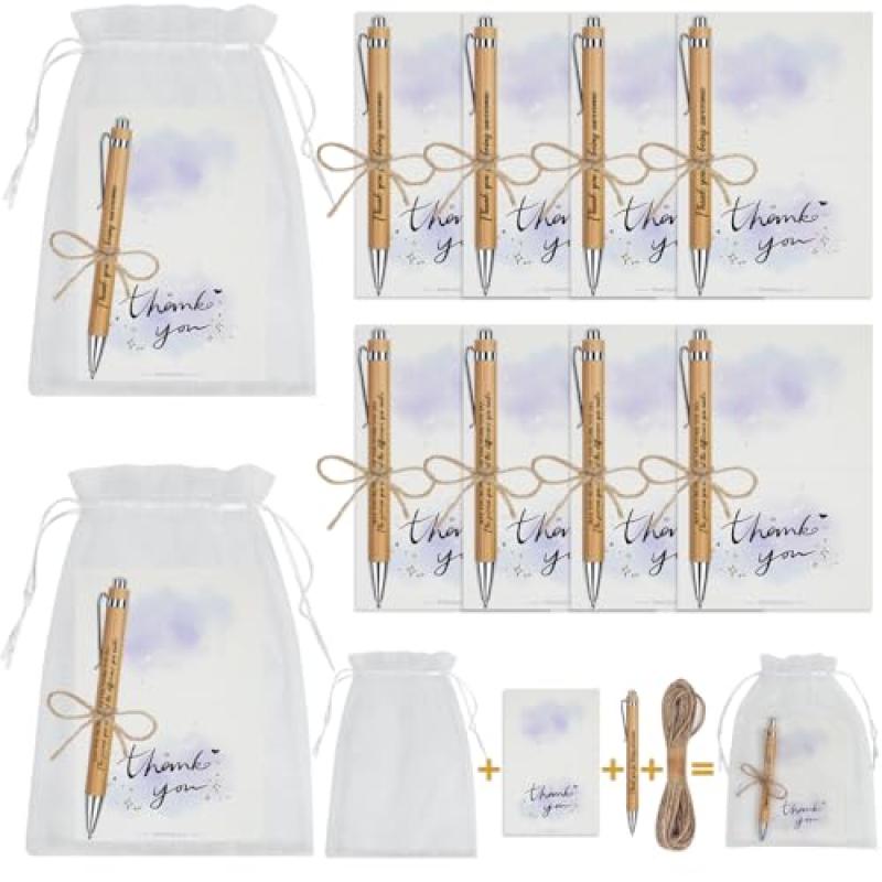 Bamboo Ballpoint Pens and Thank You Cards Set