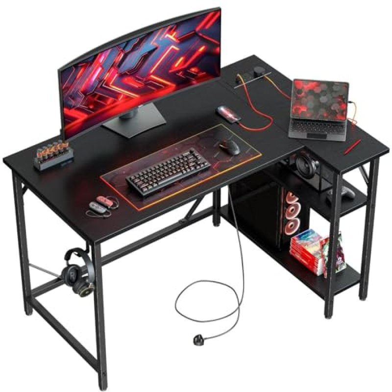 DOMSHOCT Gaming Desk with Power Outlets