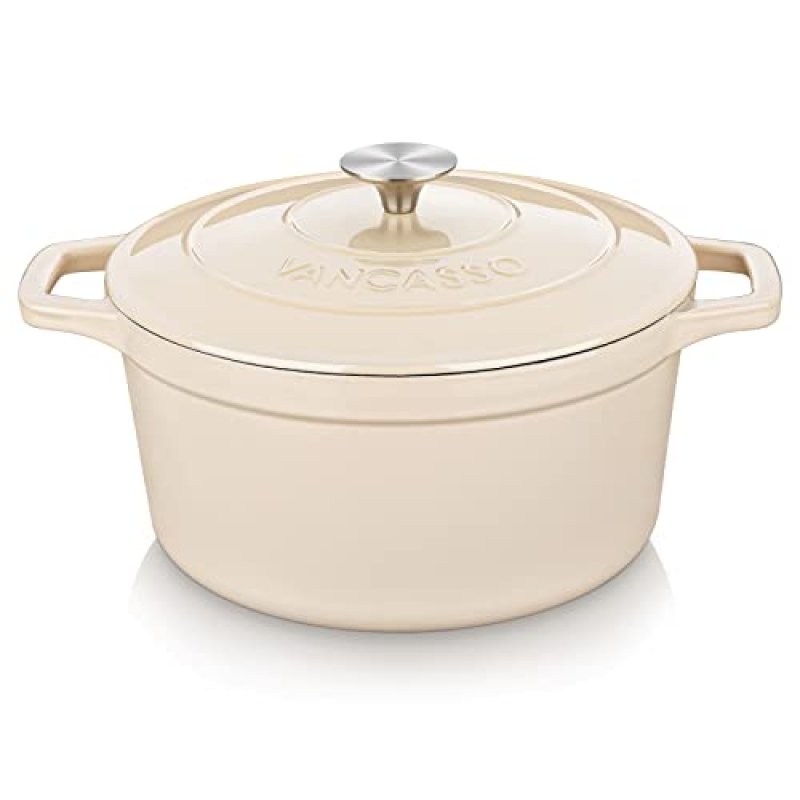 Vancasso Cast Iron Pot, 5 Liters Cream Round…