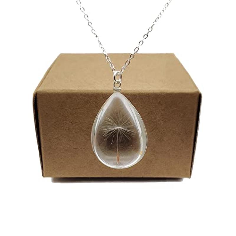 Dandelion Glass Teardrop Pendant Necklace