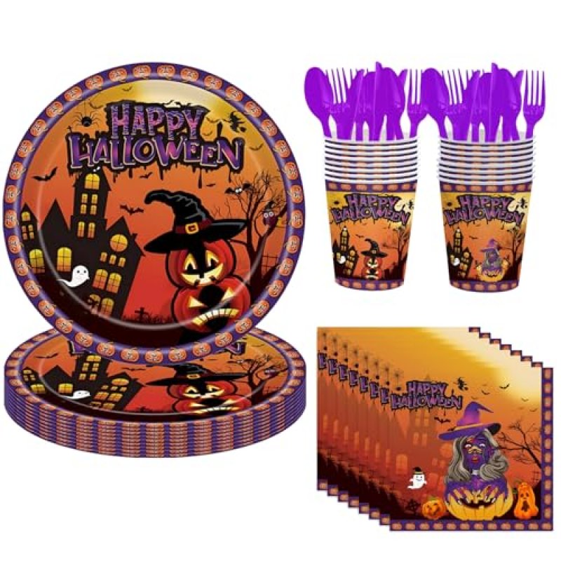 Daover 72Pcs Halloween Paper Plates Reusable…