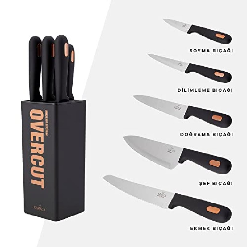 Karaca Overcut 6-Piece Black Knife Set with Block…