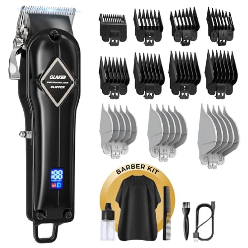 GLAKER Barber Hair Clipper with 15 Guide Combs