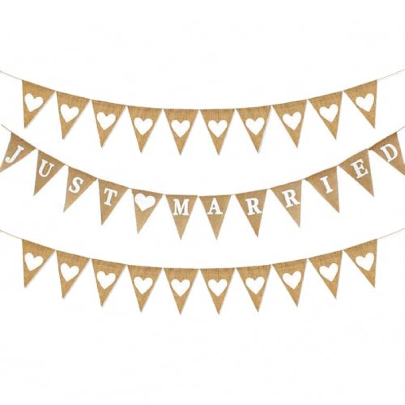 JUST Married Hessian Bunting Banner + White Love…