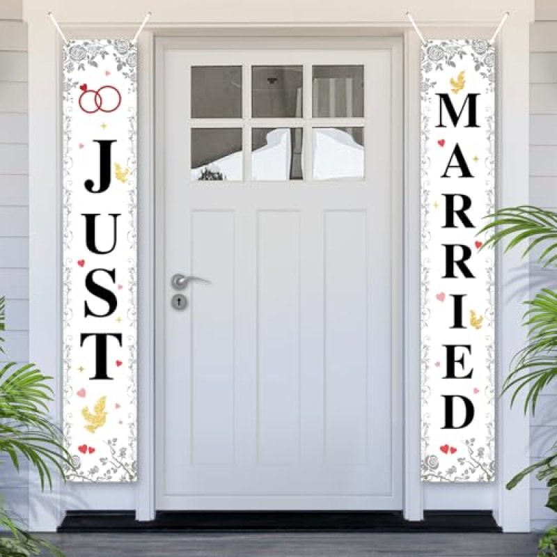 PartyYaa Just Married Door Banner, Fabric Wedding…