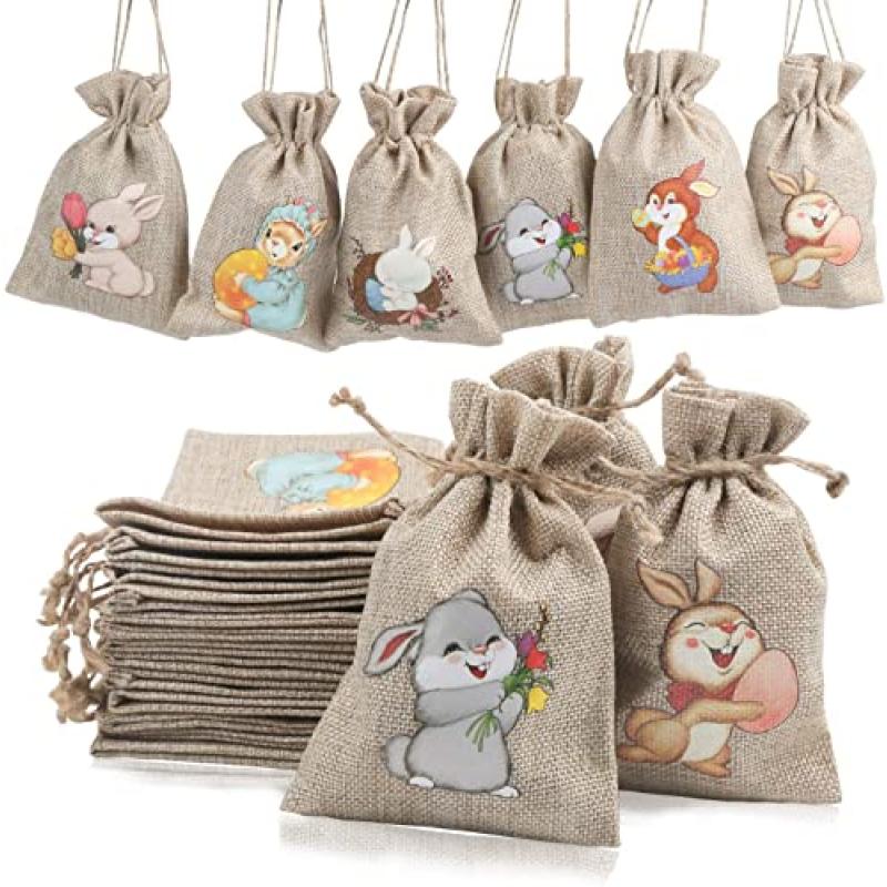 LOKIPA Easter Burlap Drawstring Bags