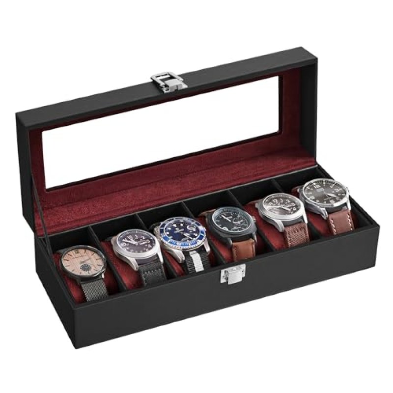 SONGMICS Watch Box with Glass Lid and 6 Slots