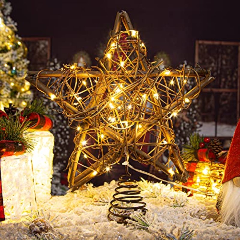 Rattan Natural Star Christmas Tree Topper -…