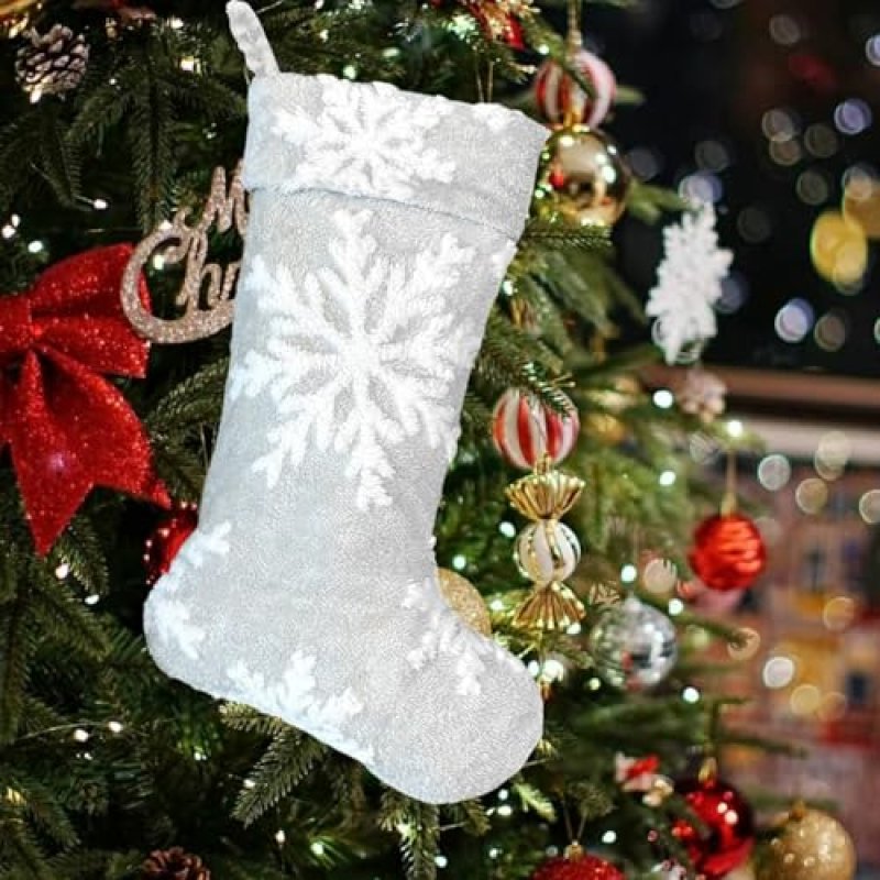 Mauts 24" Grey Big Snowflake Christmas stocking…
