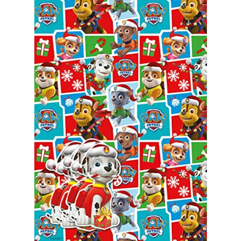 Paw Patrol Christmas Wrapping Paper, 4 Sheet Tag…