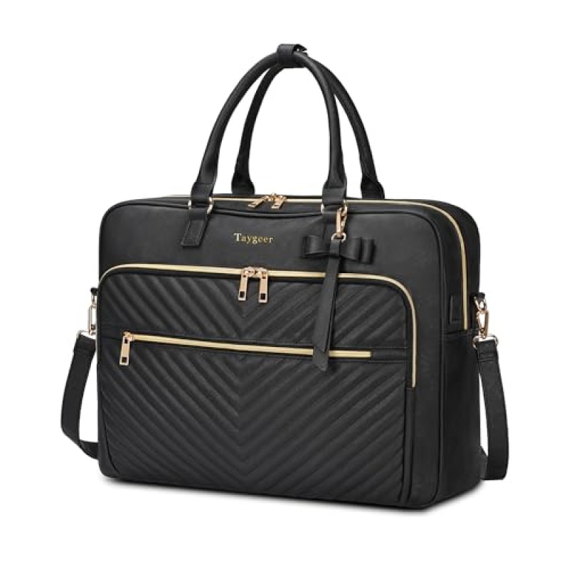 Taygeer Leather Laptop Bag, 17 Inch Large Quilted…