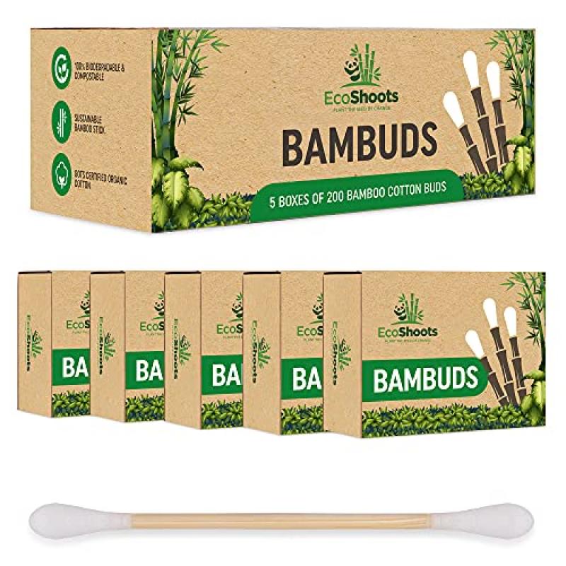 EcoShoots Bamboo Cotton Buds - 1000 Q Tips