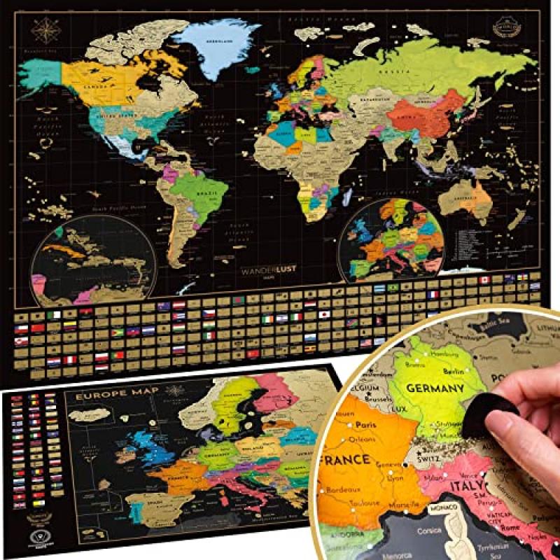 Scratch Off World & Europe Maps