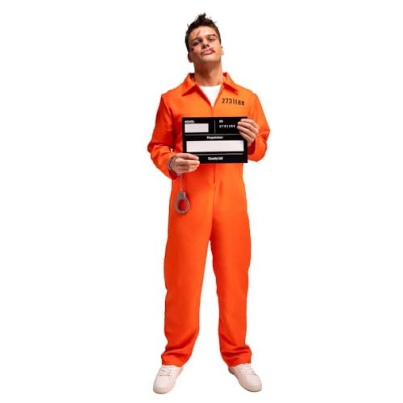 Adult Mens Convict Suit Large Fancy Dress Costume…