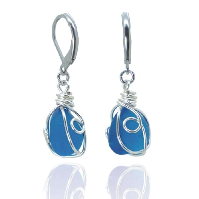 PEPELUALI Sea Glass Wire Wrap Earrings